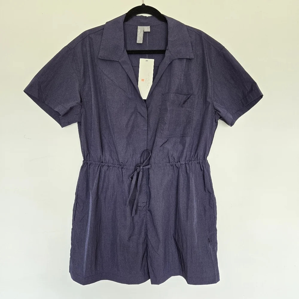 Sweaty Betty Anytime Short Sleeve Navy Romper 10 Athlesure Lightweight Casual - Picture 6 of 15